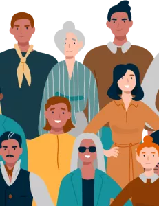 Illustration d'un groupe de personnes de différents âges et origines.